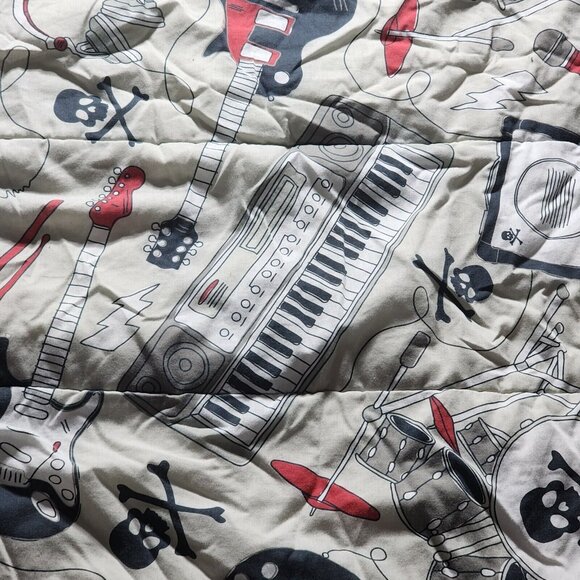 Jumping Beans Twin Boys Comforter Guitar Drums Skull & Crossbones Music - Picture 3 of 5